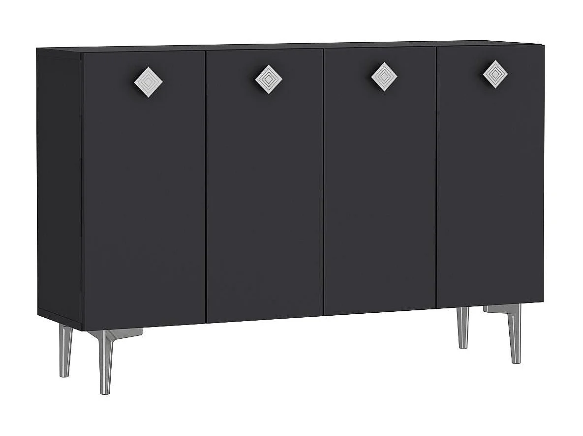 Komoda z płyty MDF pokrytej melaminą – 120 cm x 80 cm x 29,6 cm – antracyt i srebro