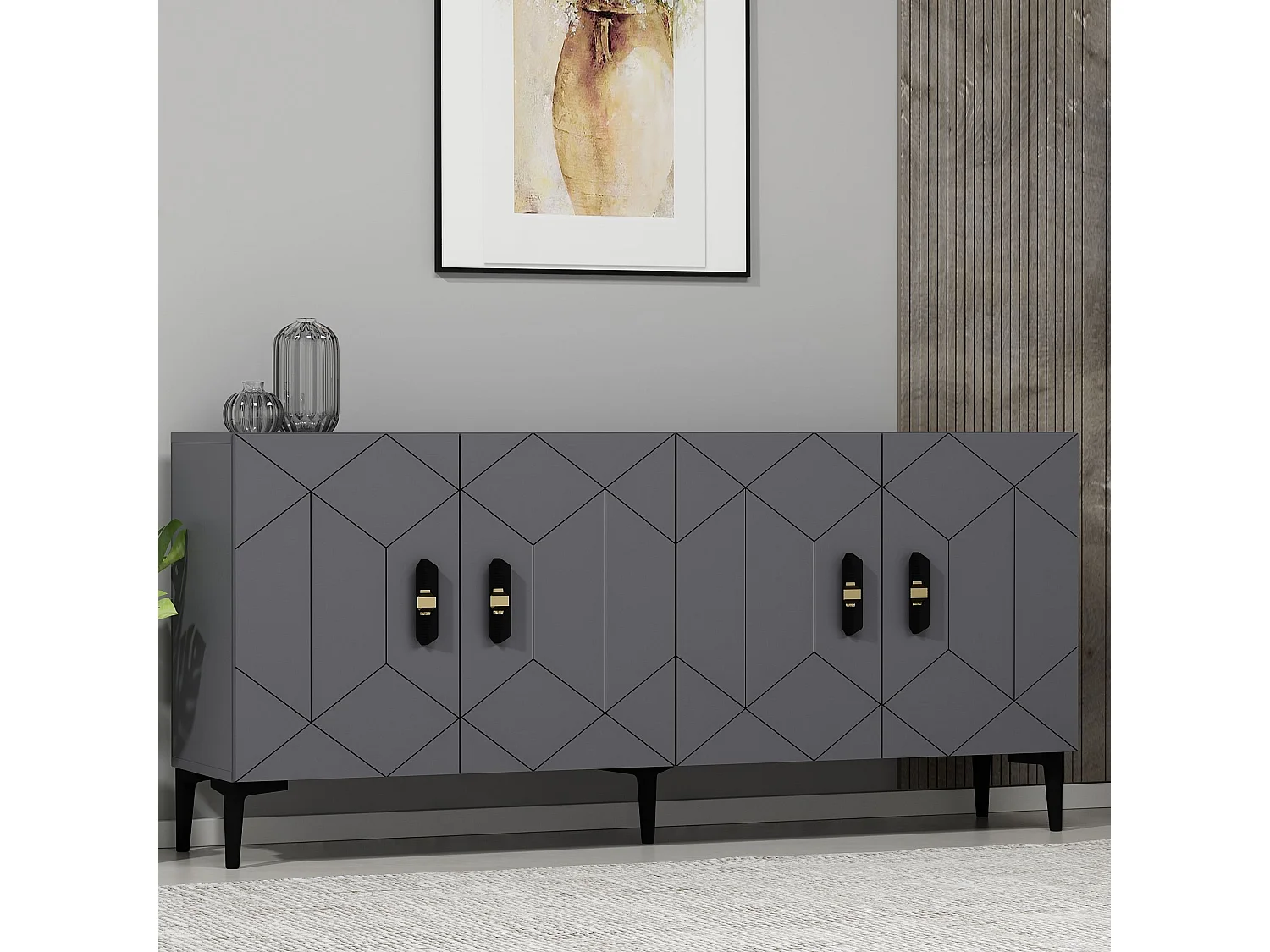 Komoda – 150 cm x 75 cm x 35 cm – Antracyt – Płyta wiórowa pokryta melaminą