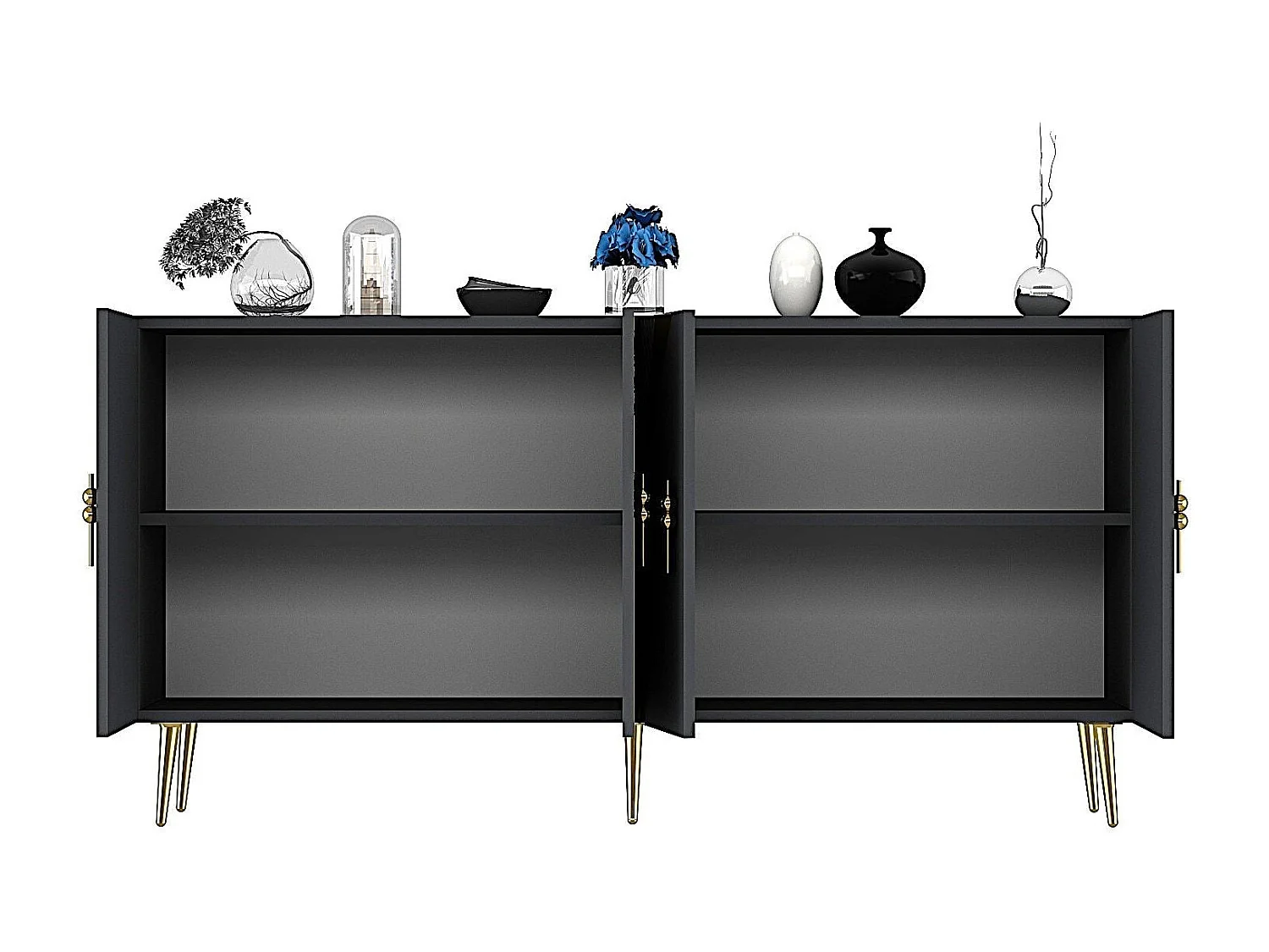 Buffet – 150 cm – Anthracite et Or – Panneaux de particules