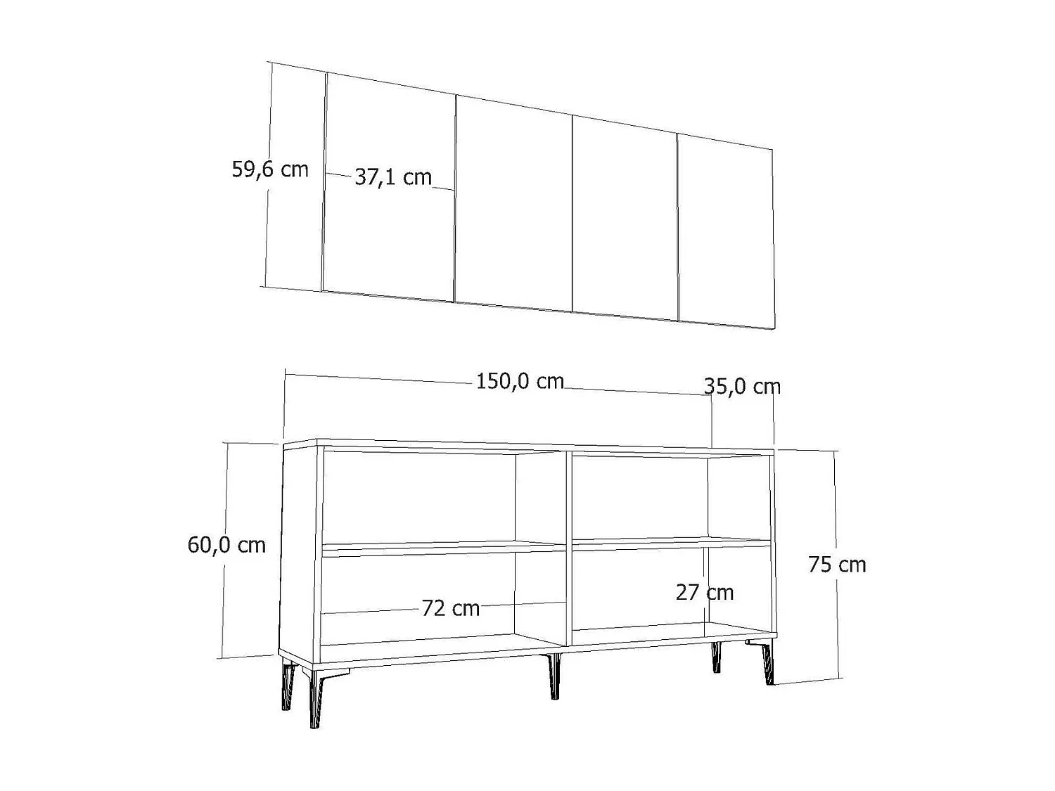 Dressoir – 150 cm x 75 cm x 35 cm – Antraciet – Spaanplaat