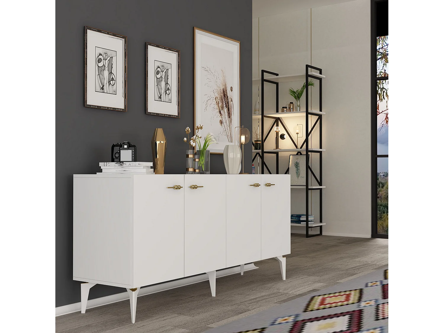 Sideboard – 150 cm x 79 cm x 40 cm – Weiß – Melaminbeschichtete Spanplatte
