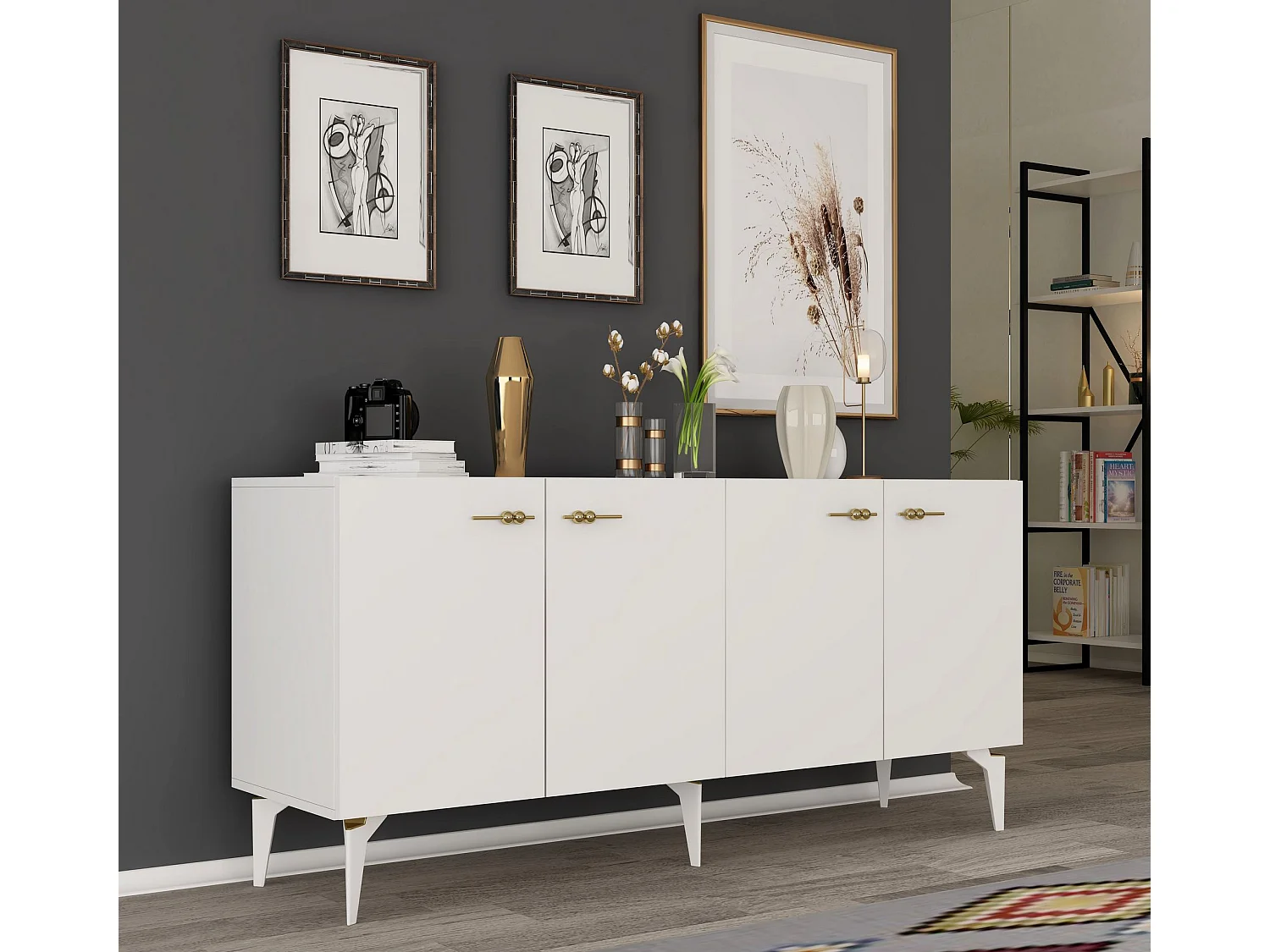 Sideboard – 150 cm x 79 cm x 40 cm – Weiß – Melaminbeschichtete Spanplatte