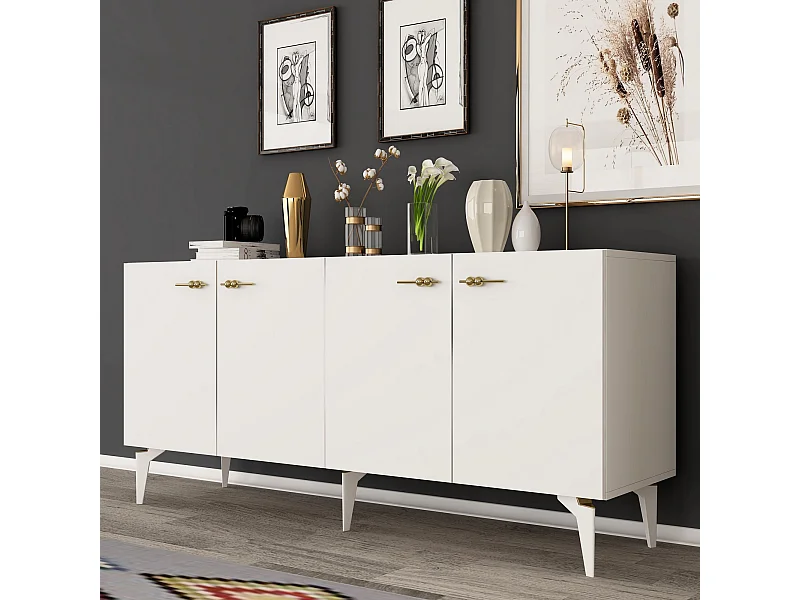 Buffet – 150 cm x 79 cm x 40 cm – Blanc – Panneau de particules mélaminé