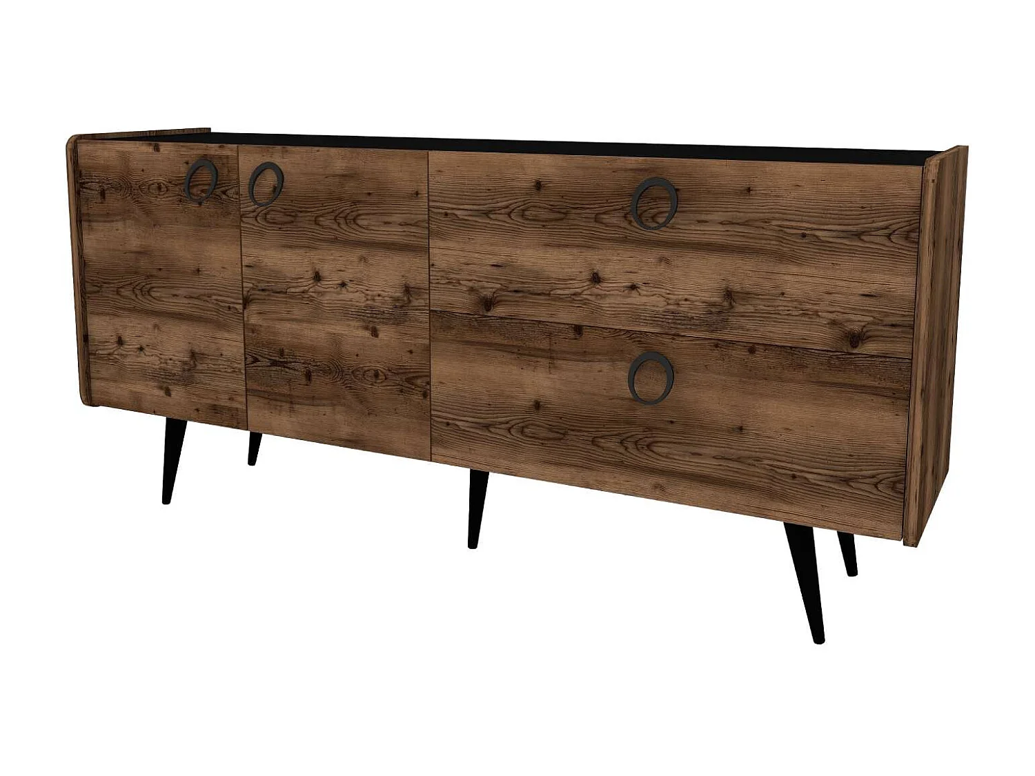 Dressoir – 62,9x75x40 cm – Walnoot en Zwart – Spaanplaat