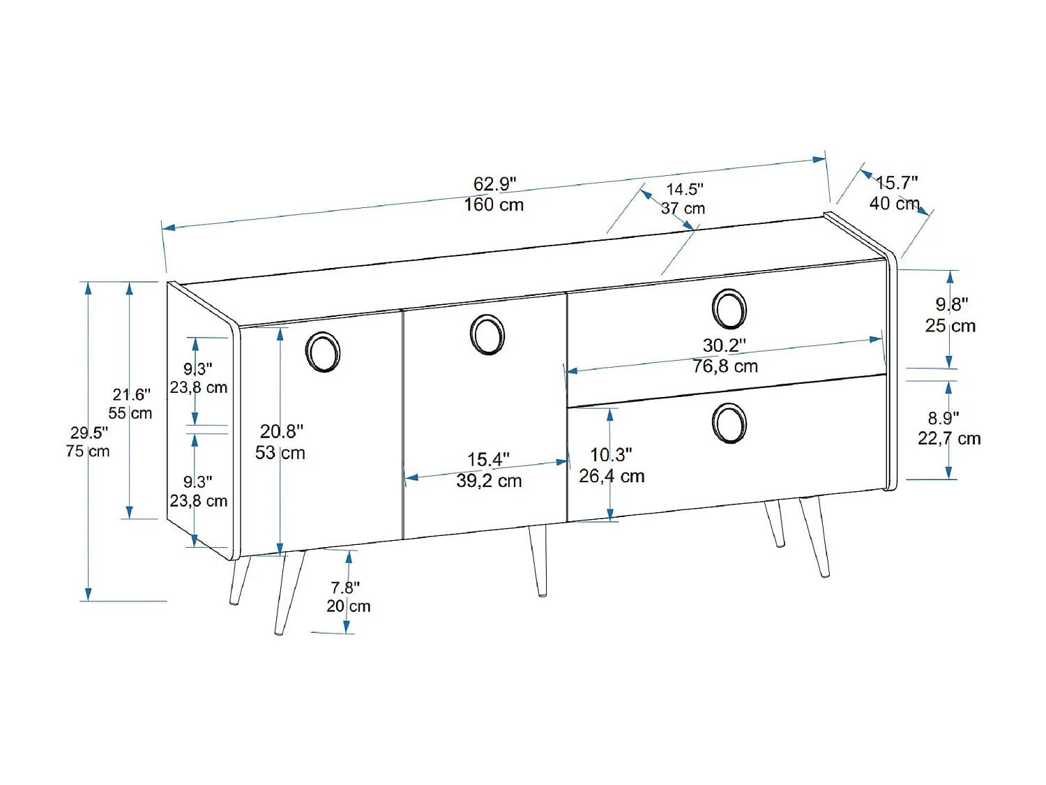 Dressoir – 62,9x75x40 cm – Walnoot en Zwart – Spaanplaat