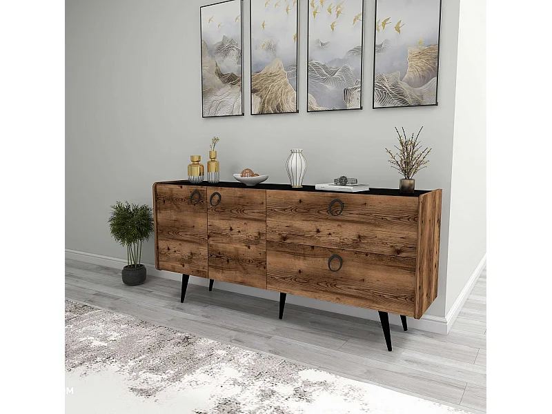 Buffet – 62,9x75x40 cm – Noyer et Noir – Aggloméré