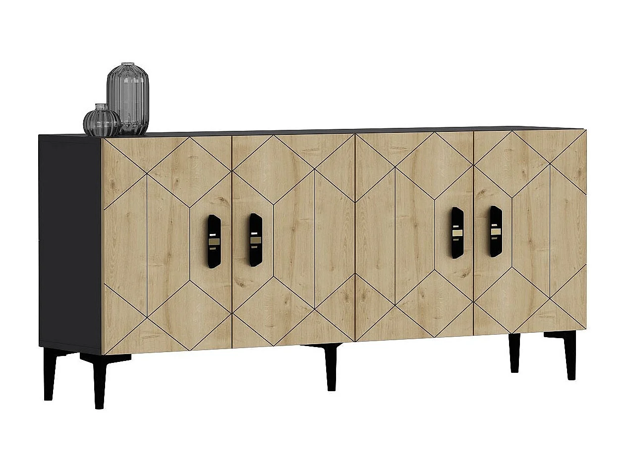 Komoda – 150 cm x 75 cm x 35 cm – Dąb antracytowy i szafirowy – 100% płyta wiórowa