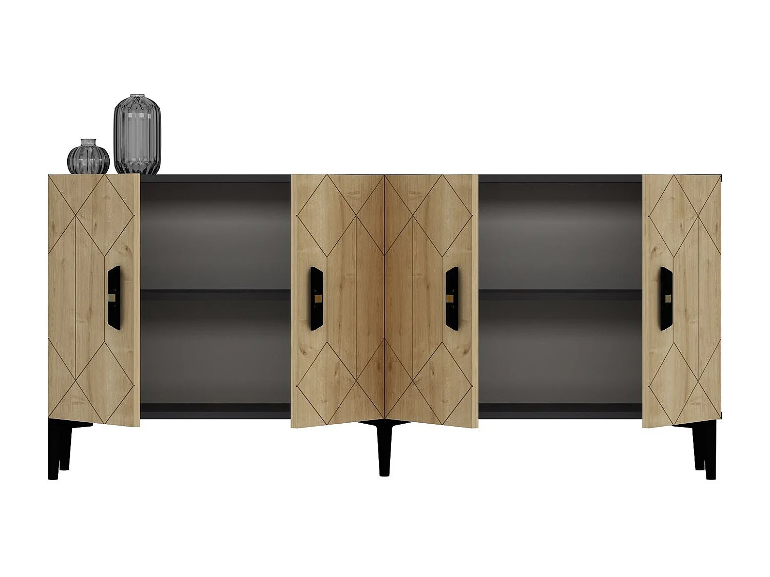 Komoda – 150 cm x 75 cm x 35 cm – Dąb antracytowy i szafirowy – 100% płyta wiórowa