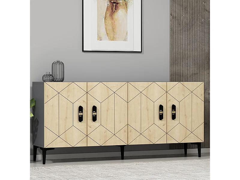 Komoda – 150 cm x 75 cm x 35 cm – Dąb antracytowy i szafirowy – 100% płyta wiórowa