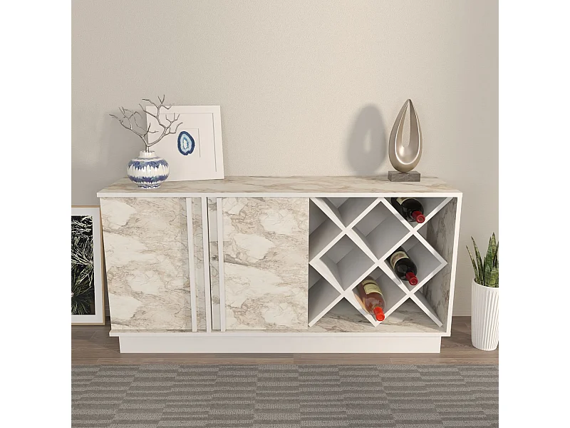 Buffet – 148 cm x 70 cm x 40 cm – Blanc et Éphèse – MDF