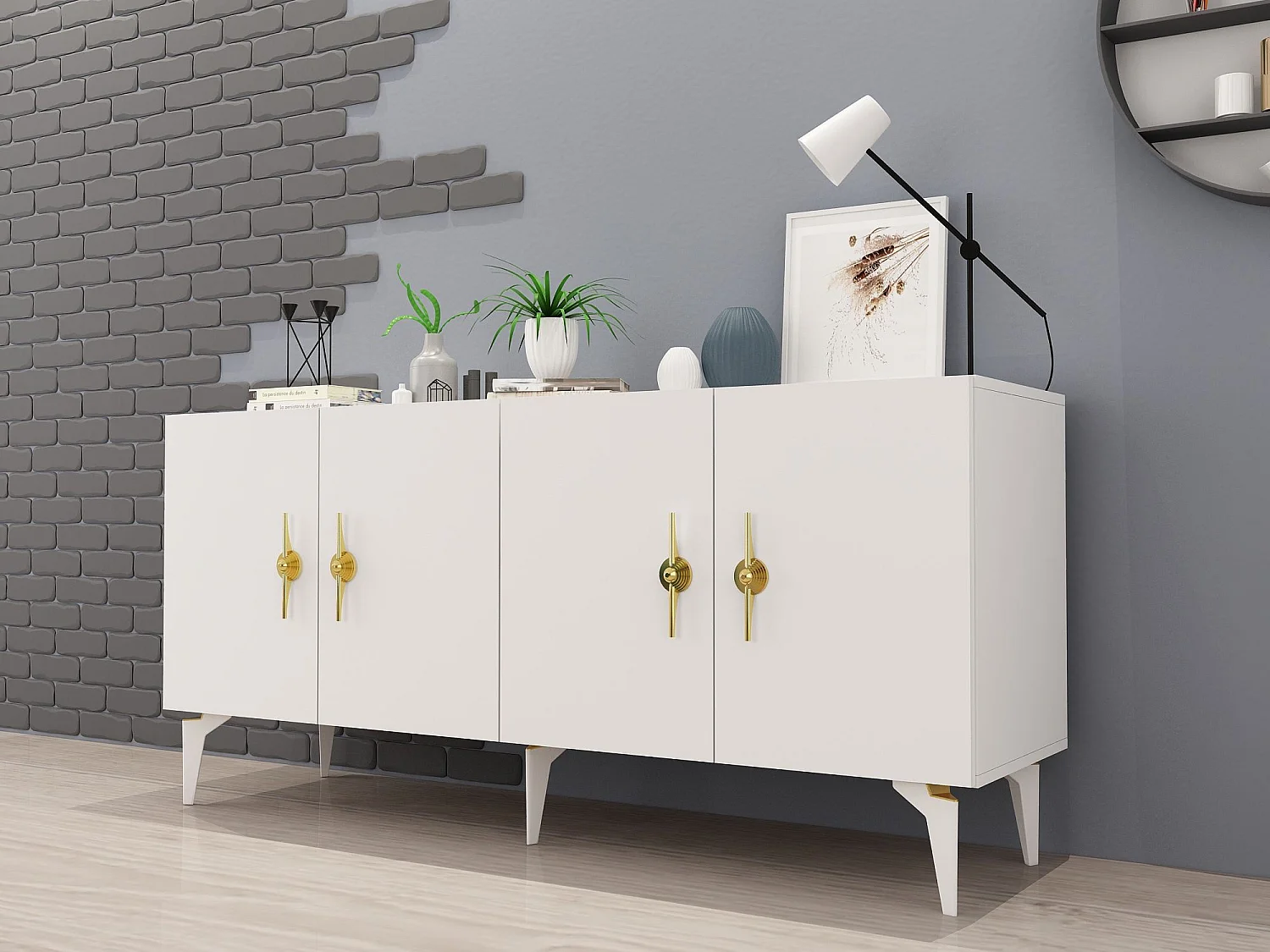 Buffet – 150cm x 79cm x 40cm – Blanc – Panneau de particules mélaminé