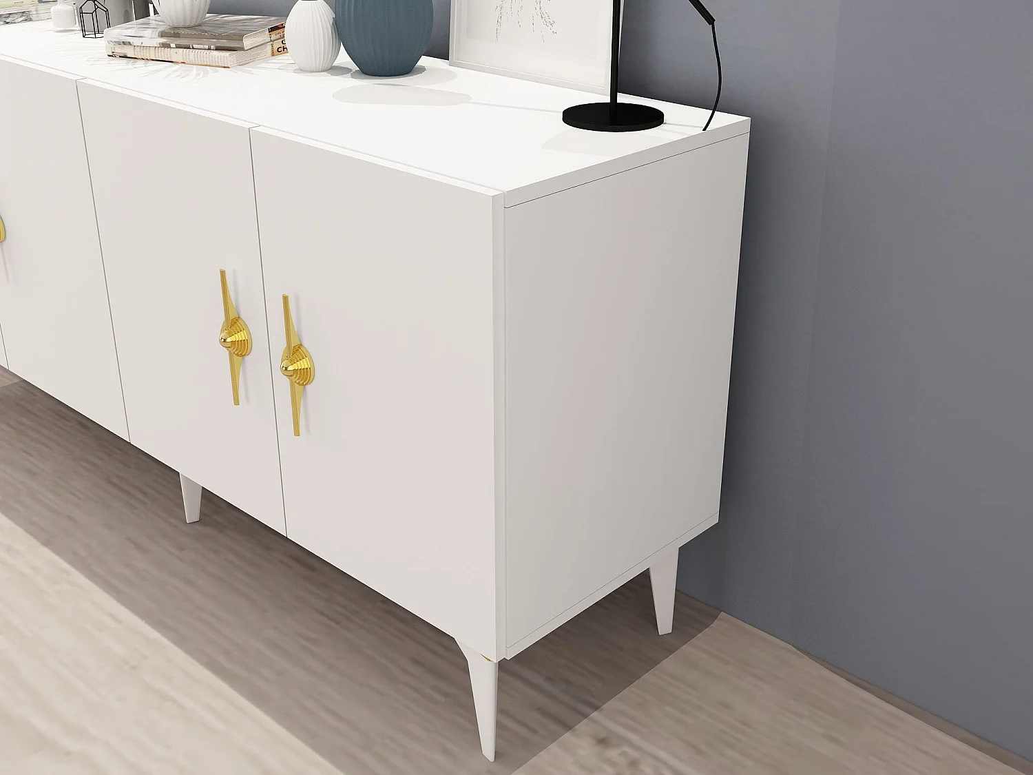 Buffet – 150cm x 79cm x 40cm – Blanc – Panneau de particules mélaminé