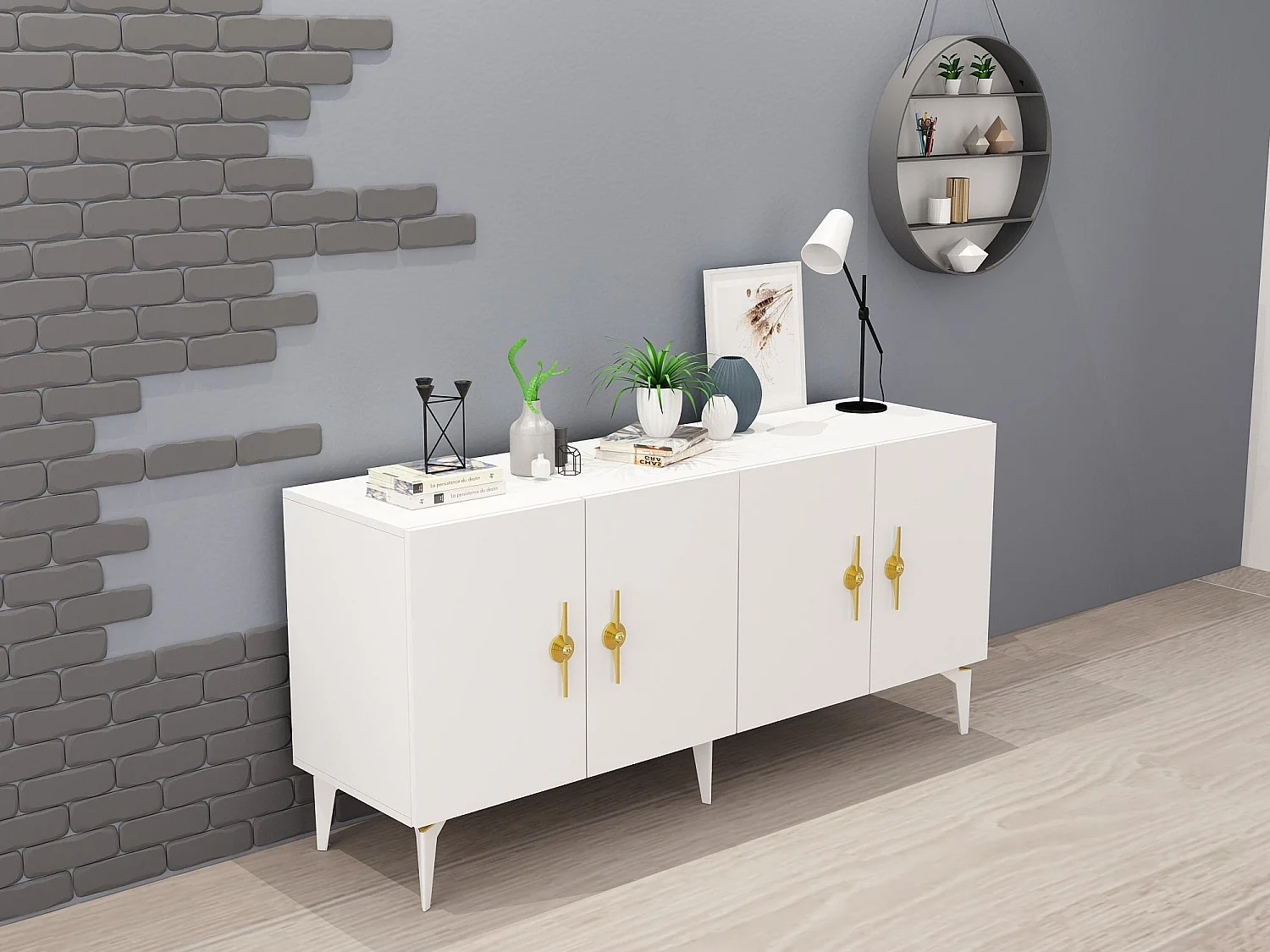Buffet – 150cm x 79cm x 40cm – Blanc – Panneau de particules mélaminé