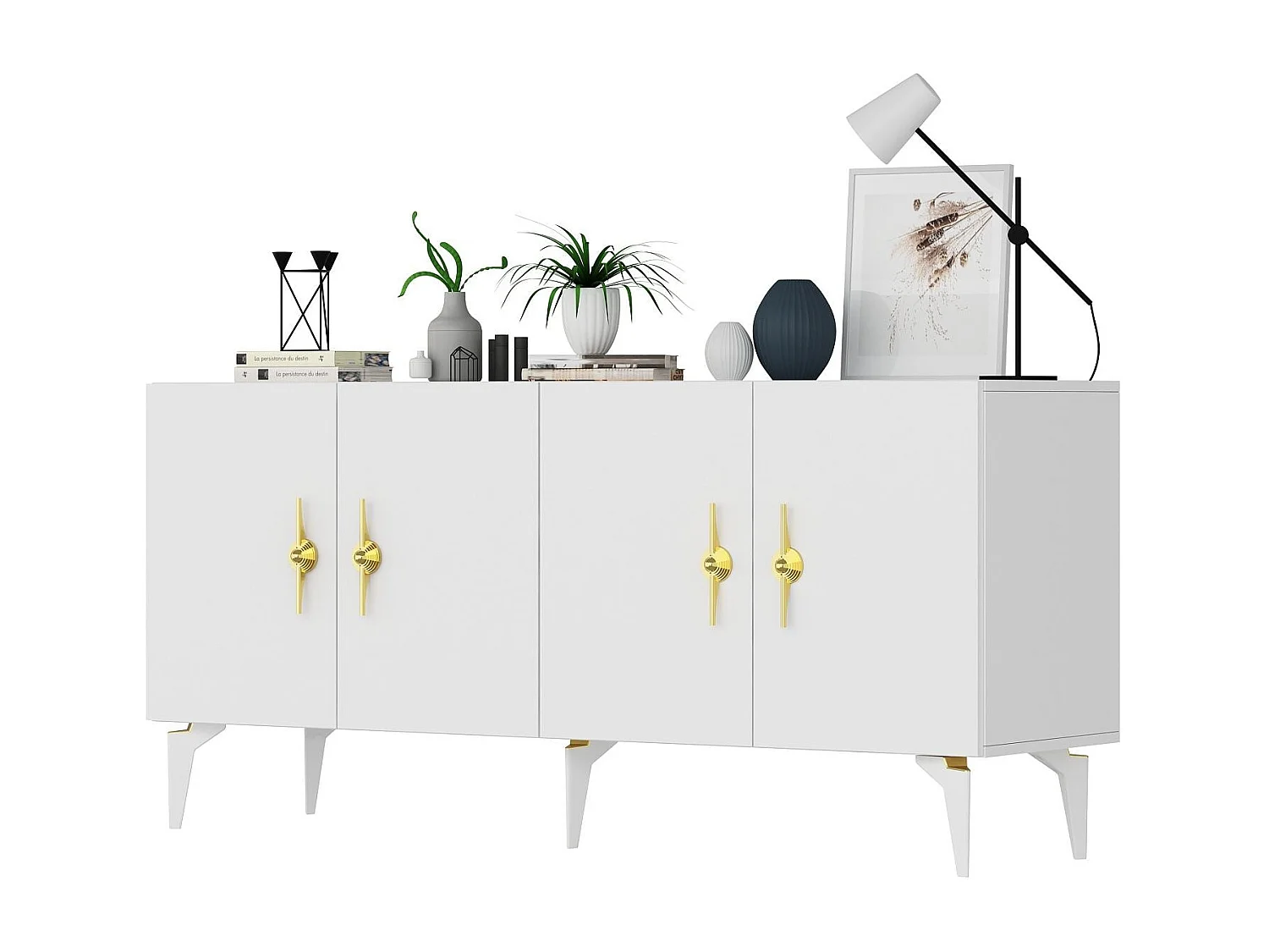 Buffet – 150cm x 79cm x 40cm – Blanc – Panneau de particules mélaminé