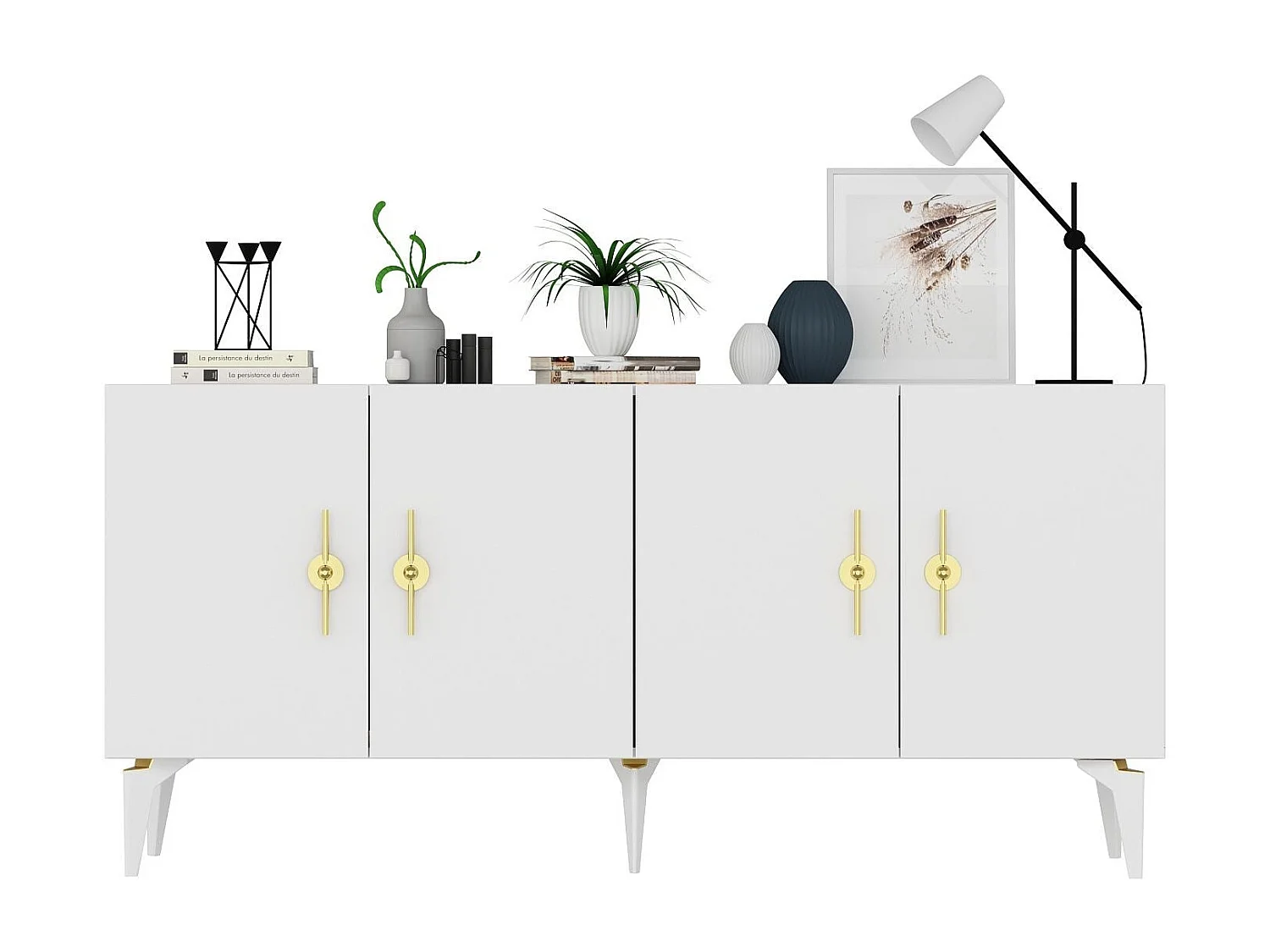 Buffet – 150cm x 79cm x 40cm – Blanc – Panneau de particules mélaminé