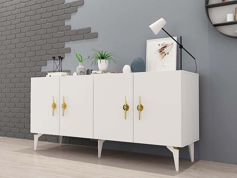 Buffet – 150cm x 79cm x 40cm – Blanc – Panneau de particules mélaminé