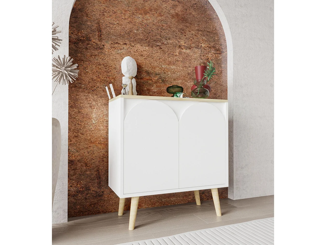 Credenza – 76 cm x 80 cm x 30 cm – Rovere Zaffiro e Bianco – Truciolare rivestito in melaminico