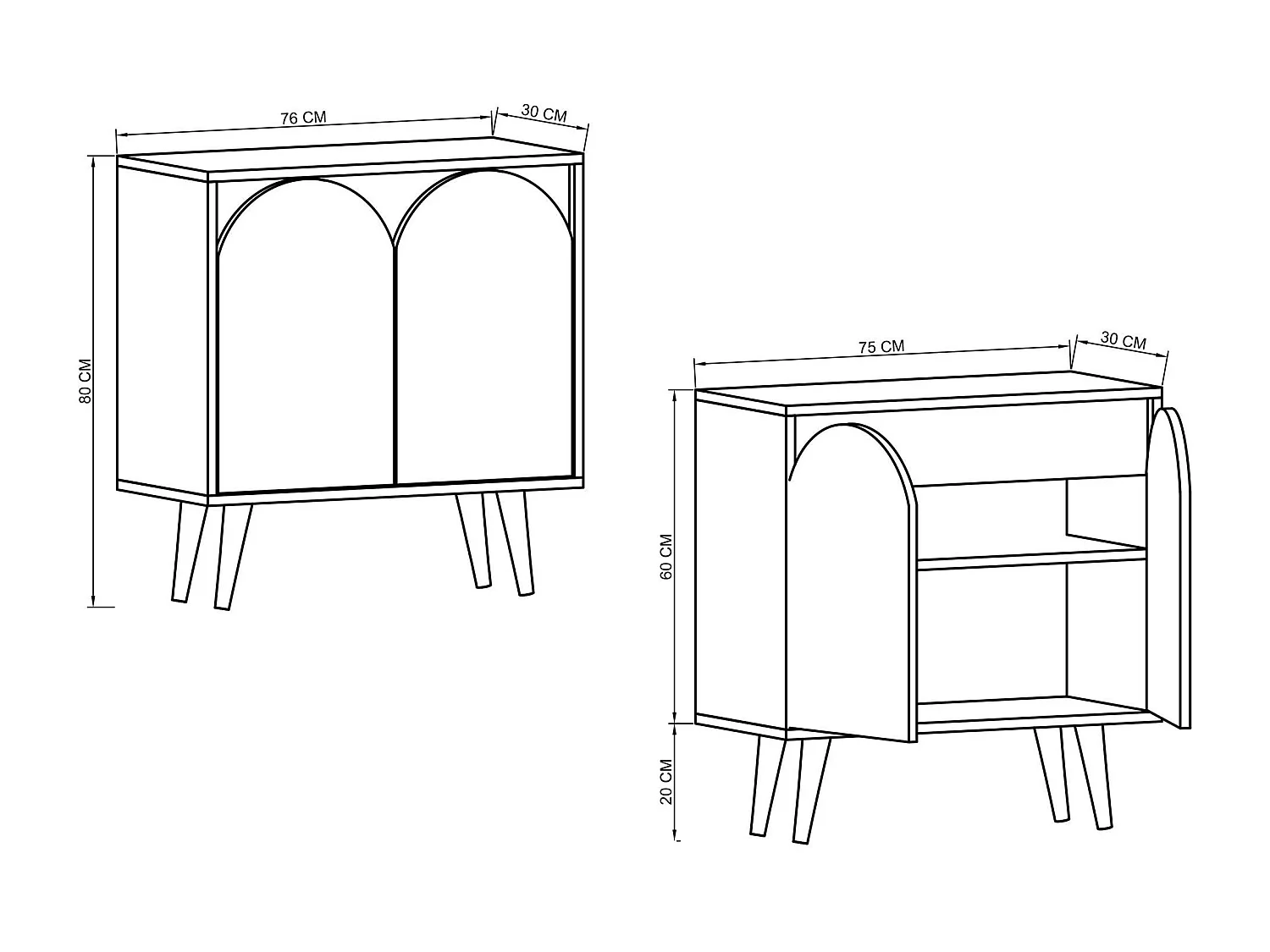 Credenza – 76 cm x 80 cm x 30 cm – Rovere Zaffiro e Bianco – Truciolare rivestito in melaminico