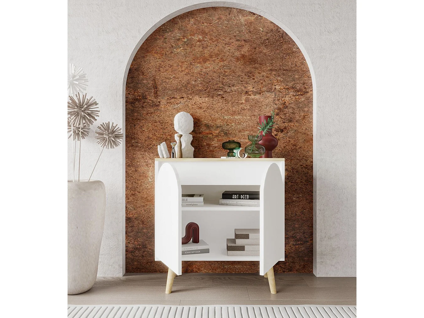 Credenza – 76 cm x 80 cm x 30 cm – Rovere Zaffiro e Bianco – Truciolare rivestito in melaminico