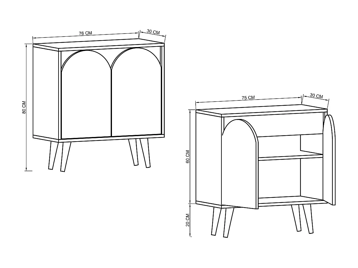 Credenza – 76 cm x 80 cm x 30 cm – Rovere Zaffiro e Bianco – Truciolare rivestito in melaminico