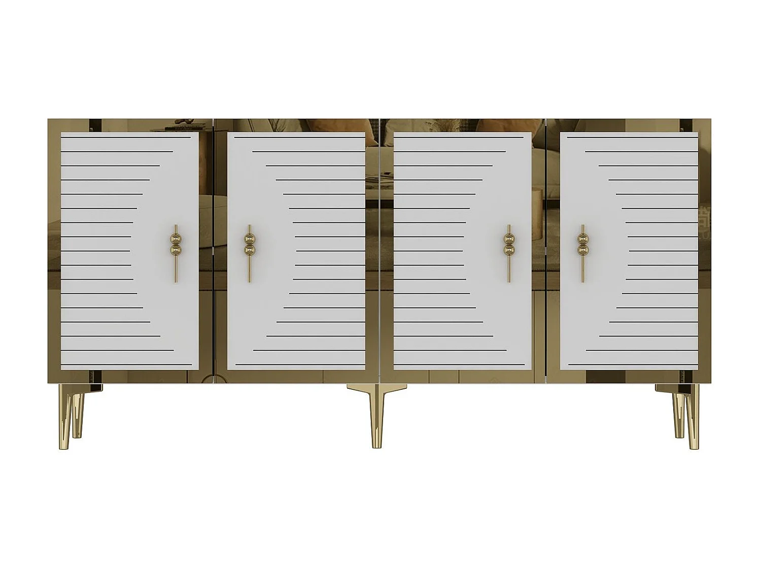 Sideboard – 150 cm x 75 cm x 32 cm – Weiß und Gold – MDF