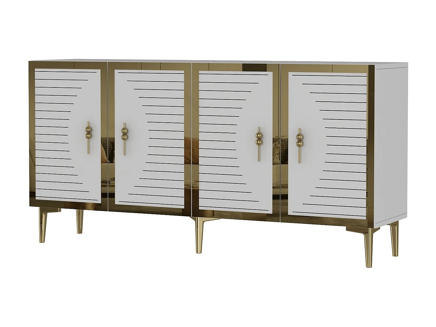 Sideboard – 150 cm x 75 cm x 32 cm – Weiß und Gold – MDF