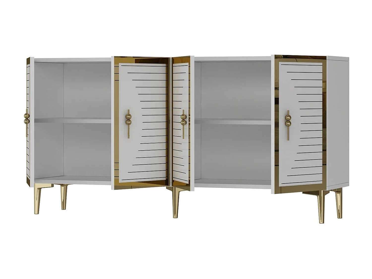 Sideboard – 150 cm x 75 cm x 32 cm – Weiß und Gold – MDF