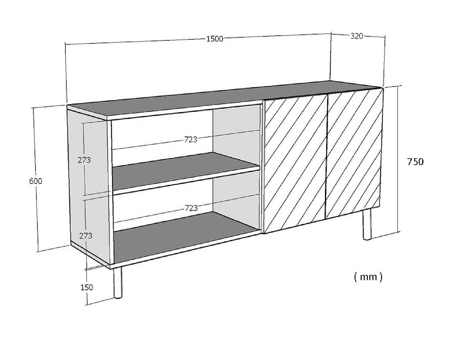 Sideboard – 150 cm x 75 cm x 32 cm – Weiß und Gold – MDF