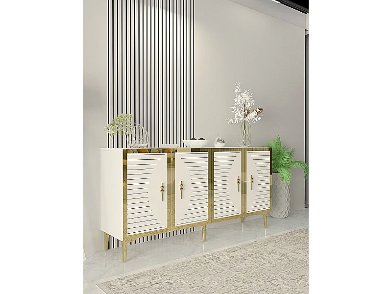 Komoda – 150 cm x 75 cm x 32 cm – biało-złota – MDF