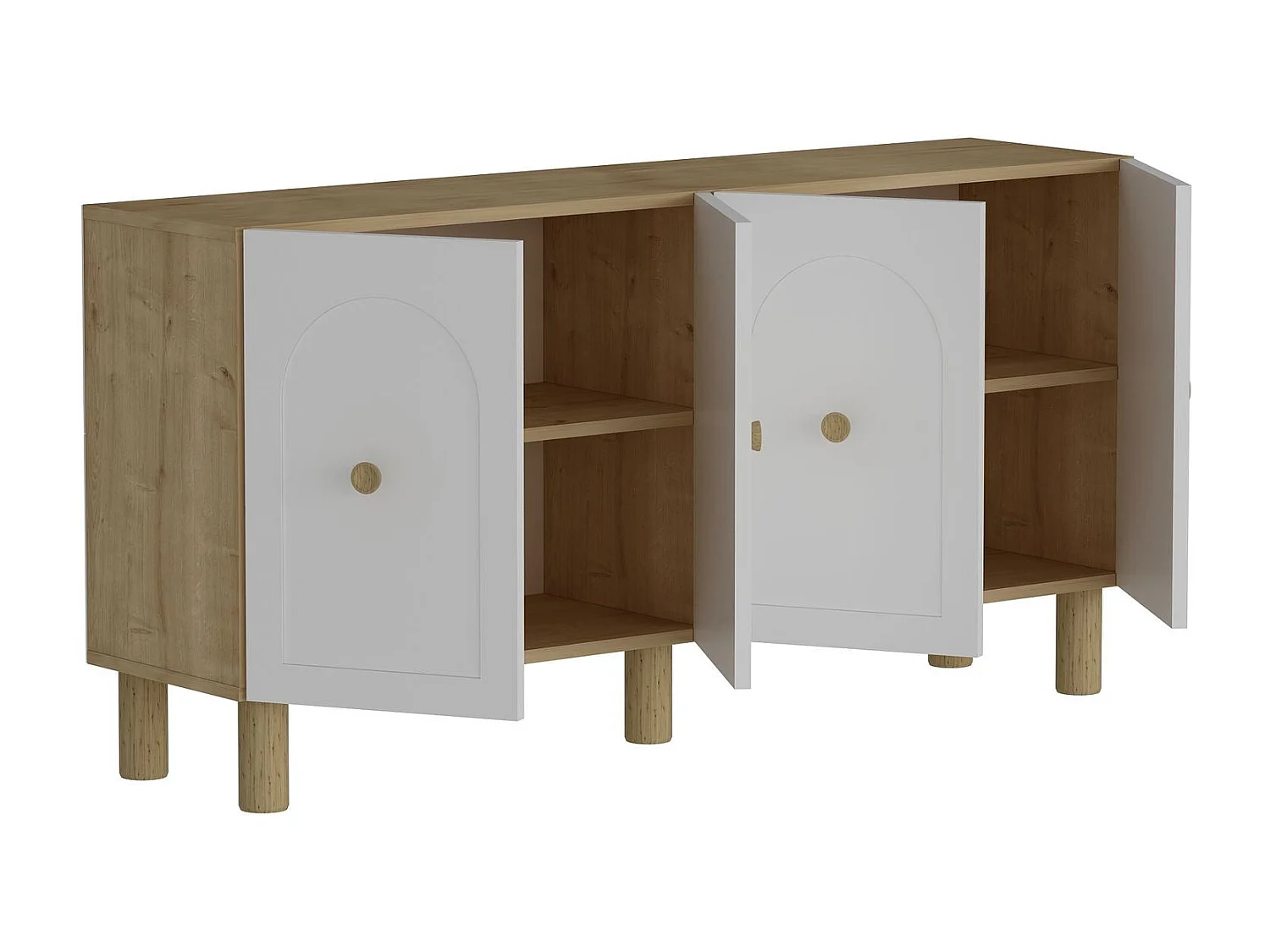 Aparador – 150 cm x 75 cm x 30 cm – Roble Zafiro, Blanco – Tablero aglomerado revestido de melamina