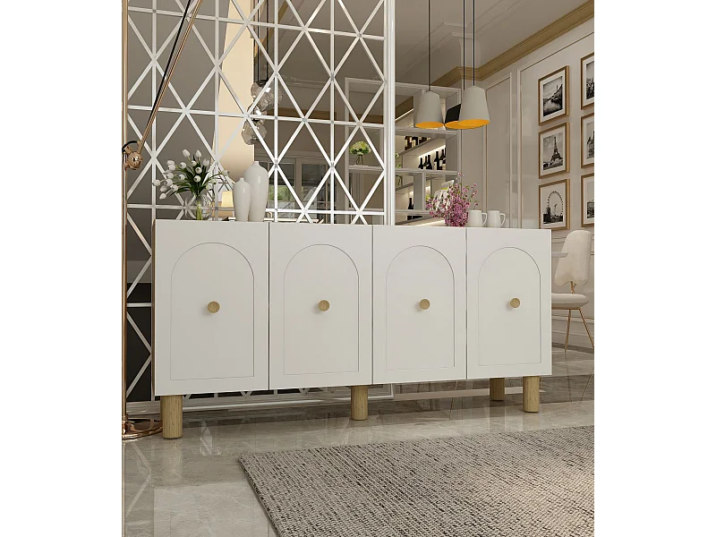 Buffet – 150 cm x 75 cm x 30 cm – Chêne Saphir, Blanc – Panneau de particules mélaminé