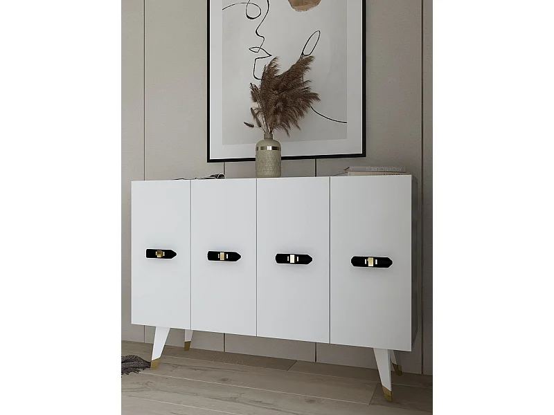 Buffet – 120 cm x 80 cm x 29,6 cm – Or et Blanc – panneaux de particules