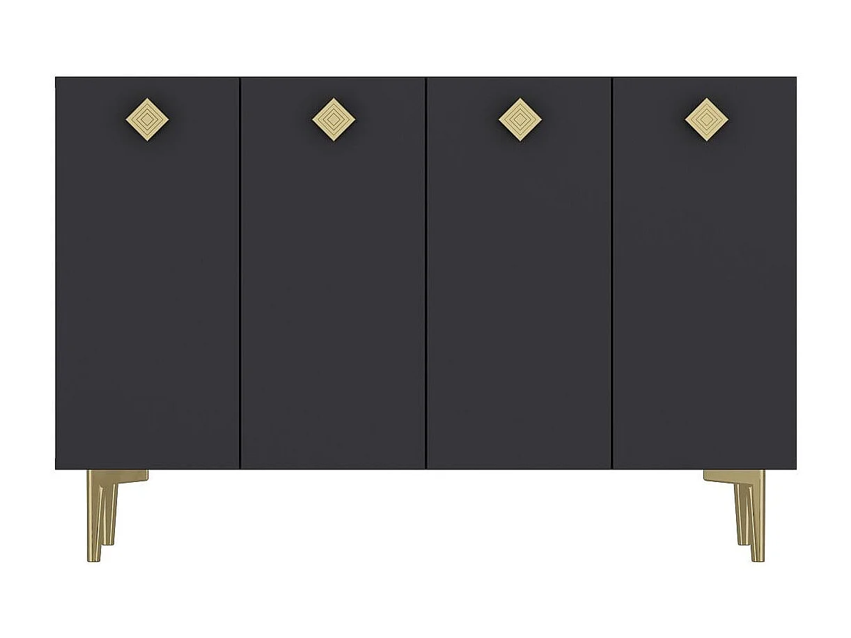 Komoda – 120 cm x 80 cm x 29,6 cm – Antracyt i złoto – Płyta wiórowa pokryta melaminą