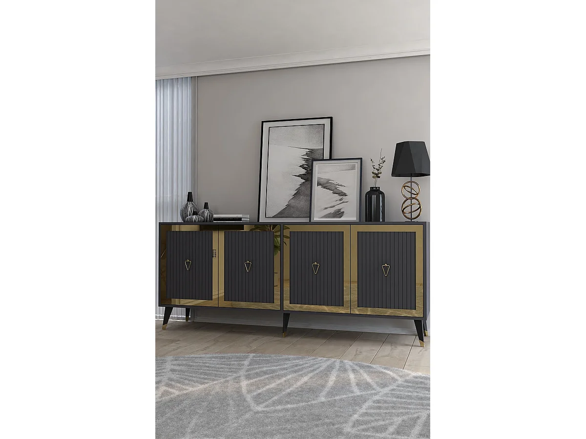 Komoda – 180 cm x 78,6 cm x 35 cm – Antracyt i złoto – Płyta wiórowa pokryta melaminą