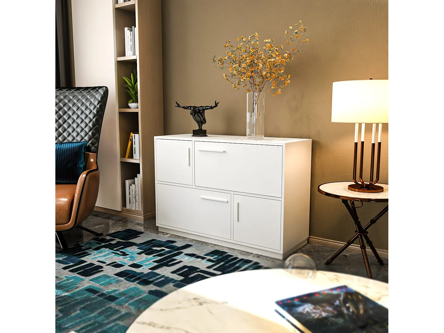 Credenza bianca moderna, 120 x 45 x 81,6 cm | Pannello truciolare rivestito in melamina al 100%, spessore 18 mm | Elegante e funzionale per l'arredame