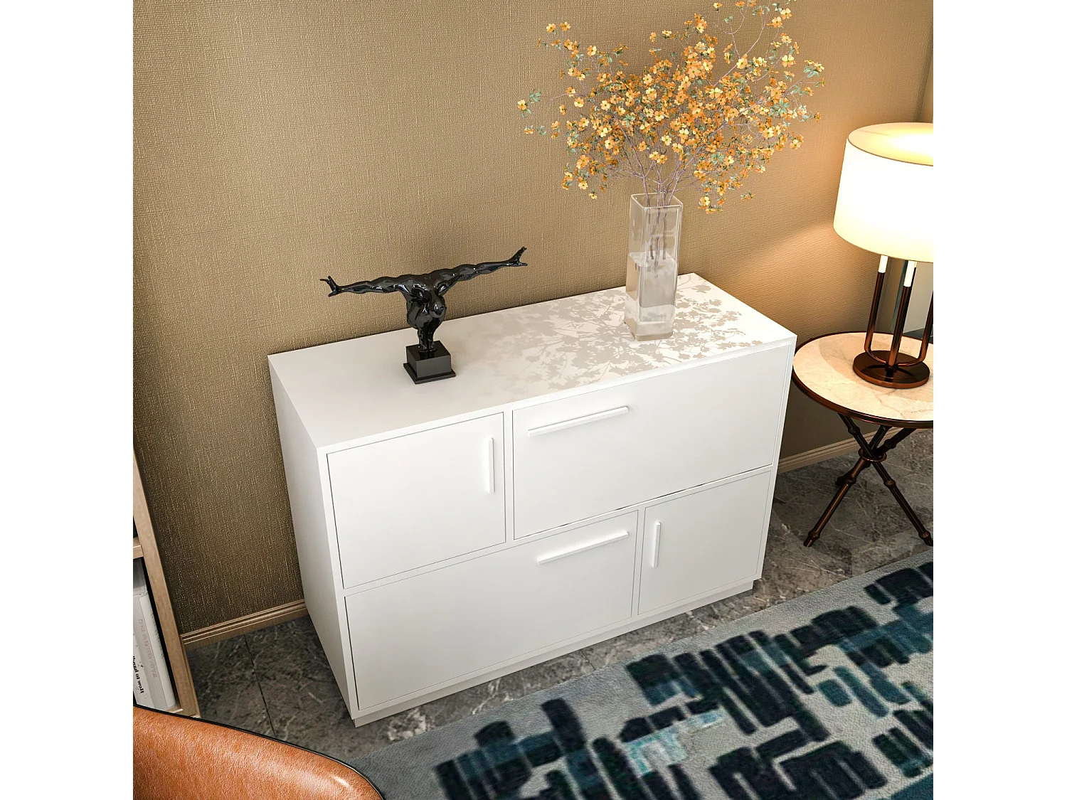 Credenza bianca moderna, 120 x 45 x 81,6 cm | Pannello truciolare rivestito in melamina al 100%, spessore 18 mm | Elegante e funzionale per l'arredame