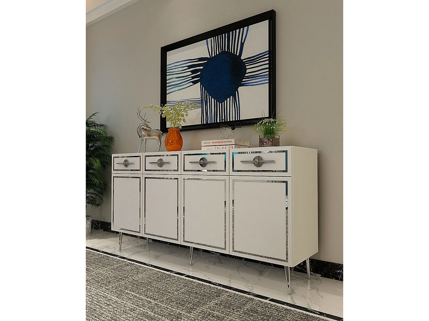 Dressoir – 150 cm – Wit, Zilver – Spaanplaat