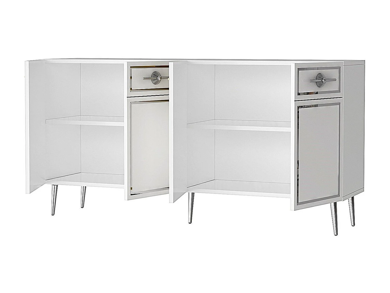 Dressoir – 150 cm – Wit, Zilver – Spaanplaat