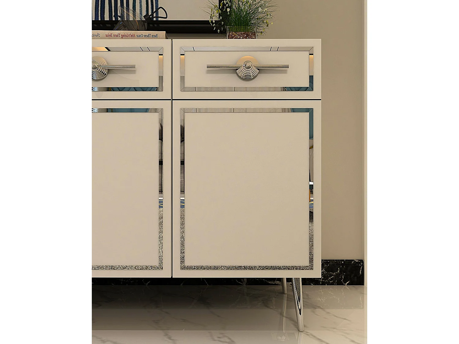 Dressoir – 150 cm – Wit, Zilver – Spaanplaat