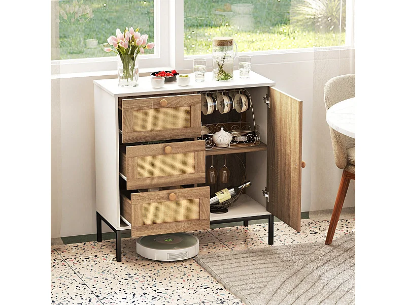 Buffet de cuisine en rotin – 80 x 35 x 80,5 cm – Blanc