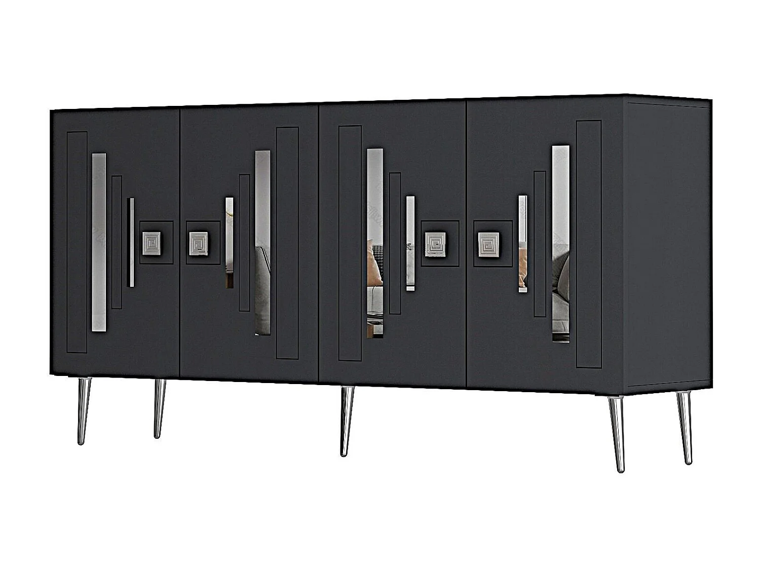 Komoda – 150 cm x 75 cm x 35 cm – Antracyt i srebro – Cząsteczki drewna z melaminą