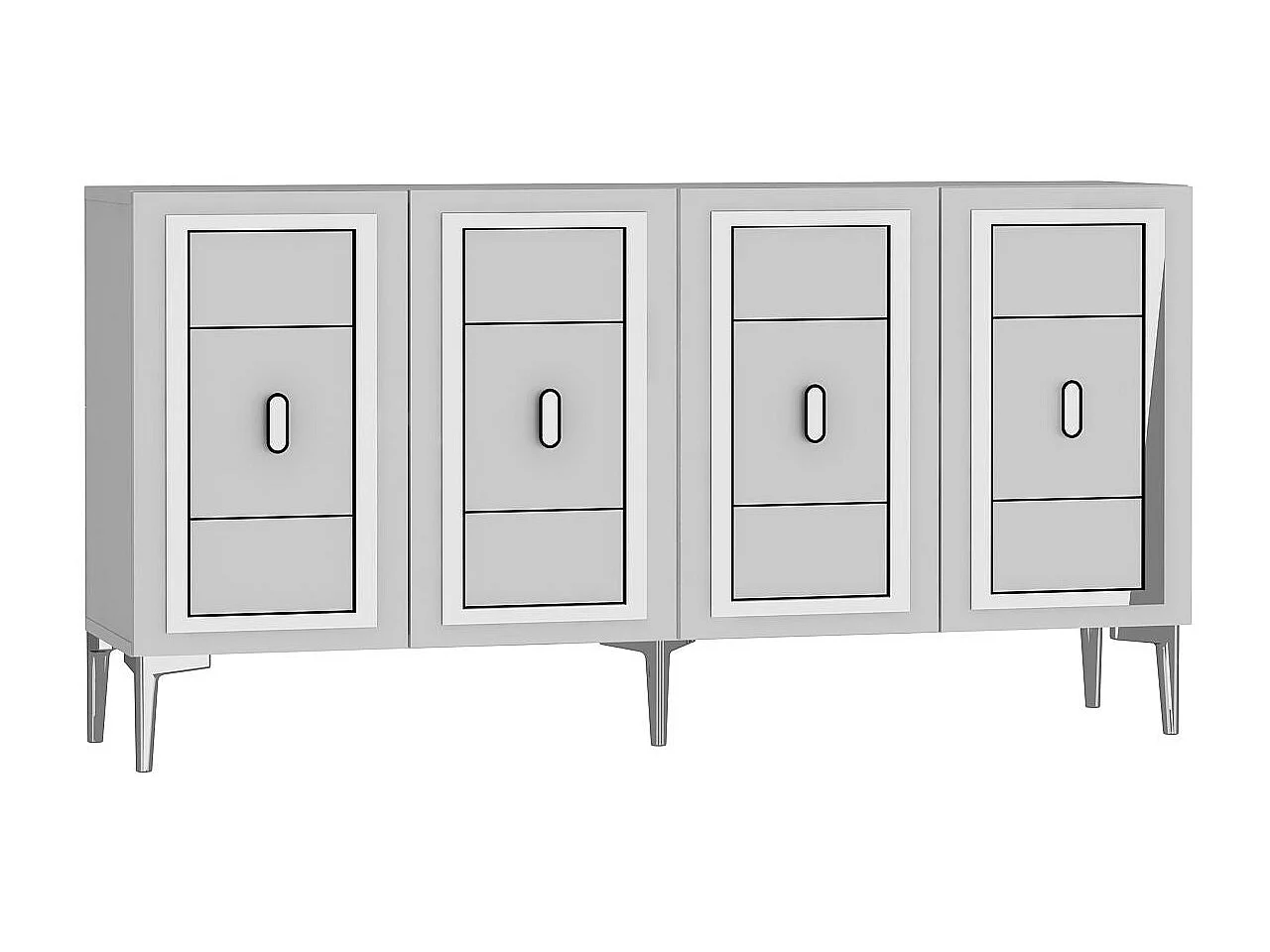 Buffet – 150 cm x 75 cm x 35 cm – Blanc et Argent – ​​MDF