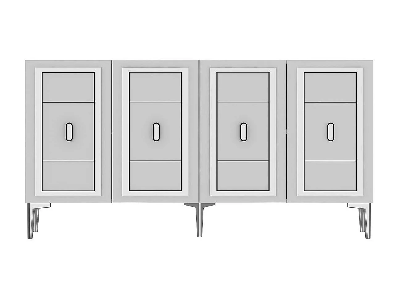 Buffet – 150 cm x 75 cm x 35 cm – Blanc et Argent – ​​MDF