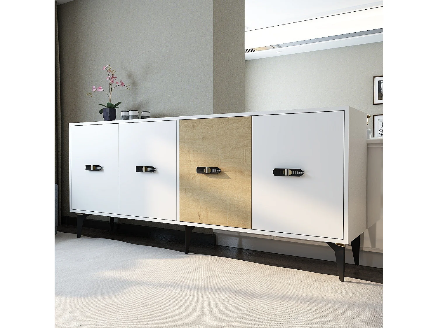 Dressoir – 180 cm – Wit en saffier eiken – Melamine gecoate spaanplaat