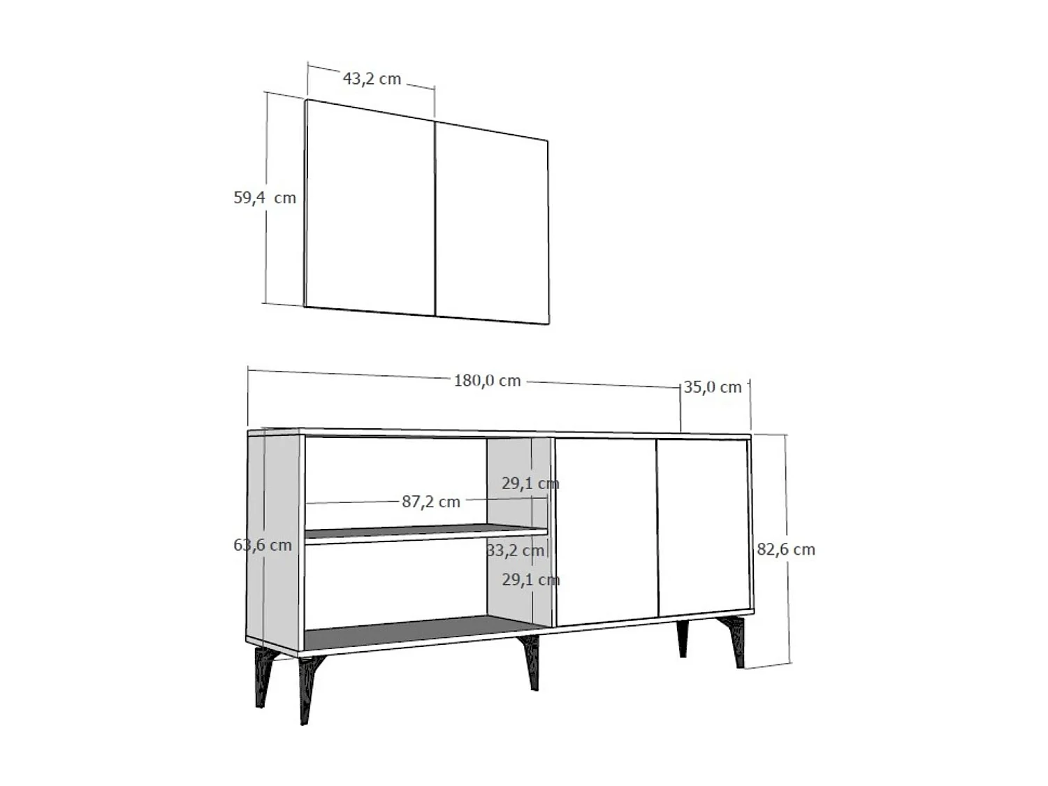 Dressoir – 180 cm – Wit en saffier eiken – Melamine gecoate spaanplaat