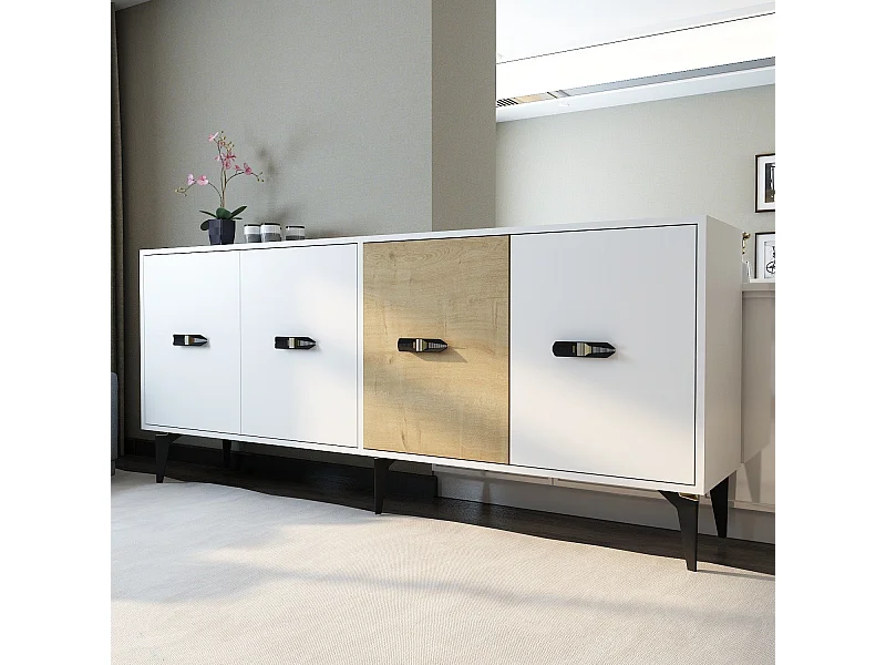Sideboard – 180 cm – Weiß und Saphireiche – Melaminbeschichtete Spanplatte
