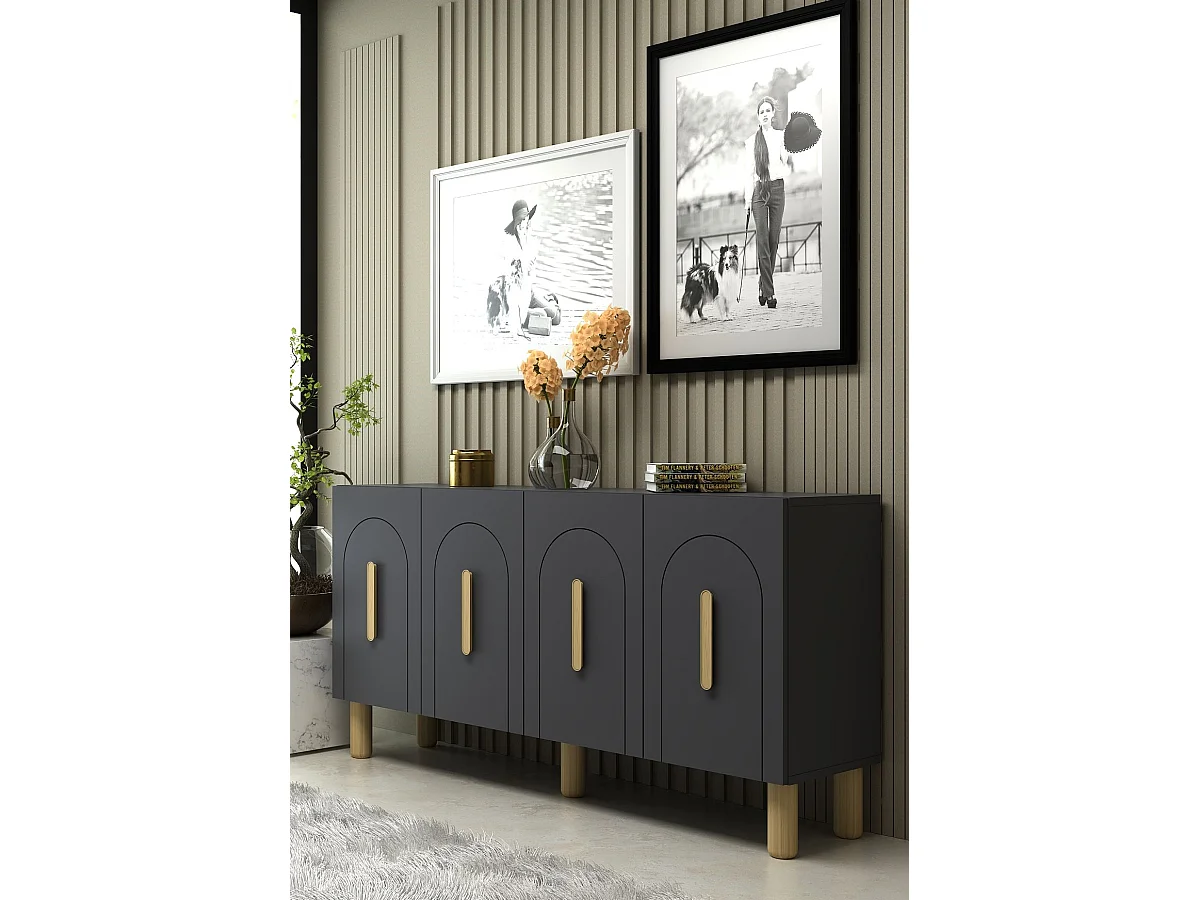 Komoda – 150 cm x 75 cm x 35 cm – Dąb antracytowy i szafirowy – płyta wiórowa