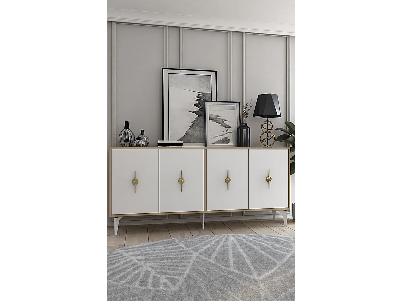 Buffet en aggloméré mélaminé – 180 cm x 82,6 cm x 35 cm – Chêne saphir et blanc