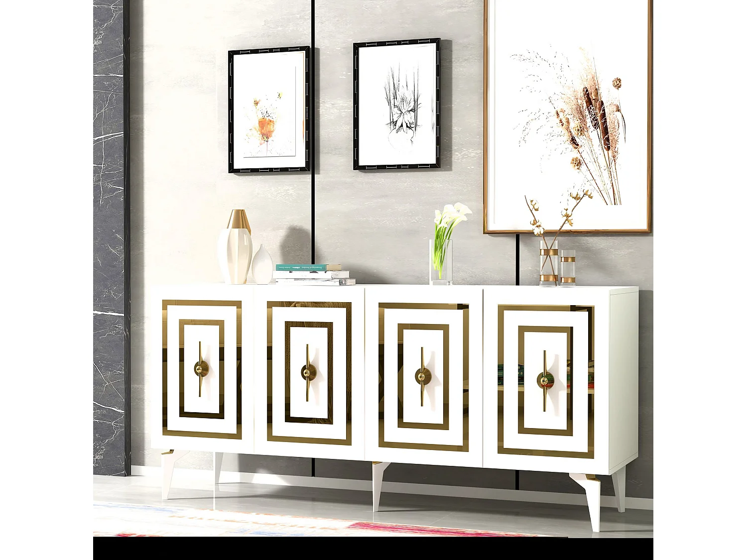 Buffet – 150 cm x 79 cm x 40 cm – Blanc – Panneau de particules mélaminé