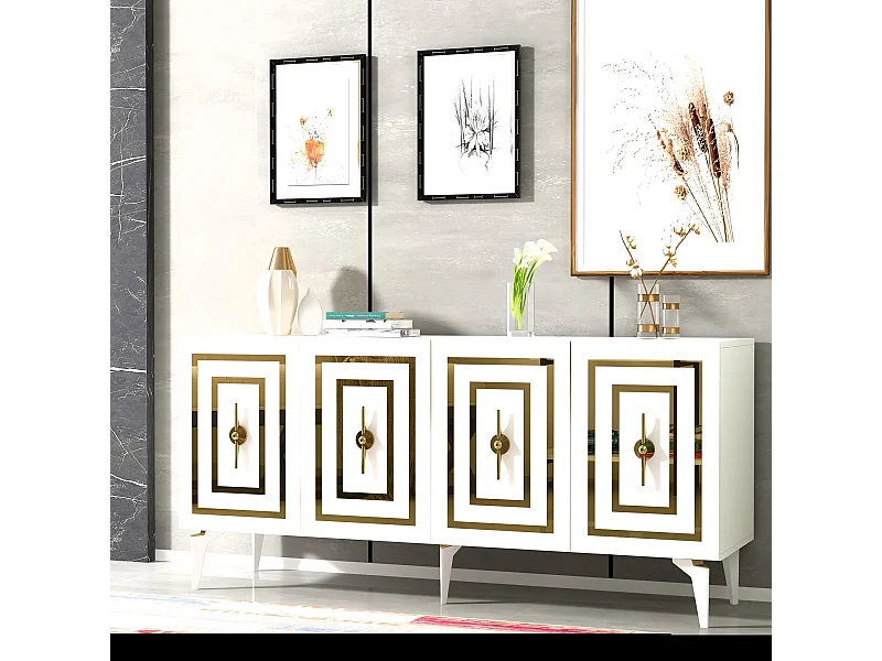 Buffet – 150 cm x 79 cm x 40 cm – Blanc – Panneau de particules mélaminé